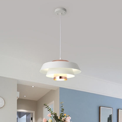 Black/White 2-Layered Shade Pendulum Light Nordic 1 Head Metal Ceiling Pendant Lamp over Table