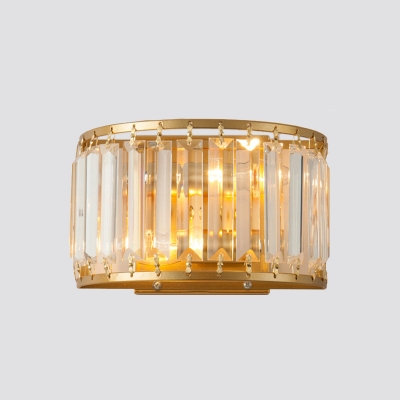 Cylinder/Demilune Wall Sconce Modern Crystal Prism 1 Bulb Gold Wall Mount Lamp for Living Room