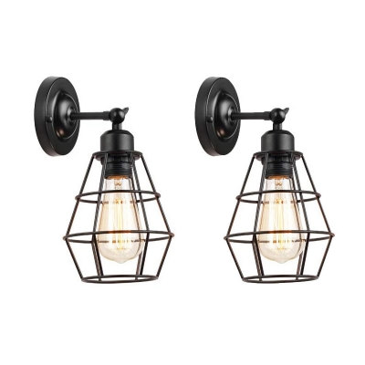 Diamond Cage Iron Wall Light Industrial 1 Head Dining Room Wall Mounted Lamp with/without Plug-in Cord in Black
