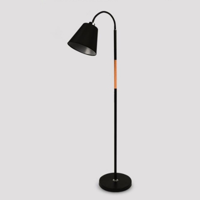 Flexible Gooseneck Bedside Floor Light Metallic Single Minimalist Stand Up Lamp with Fabric Empire Shade in Black/White