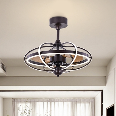 Globe/Twist/Floral Semi Flush Ceiling Light Modern Acrylic 3 Blades LED Brown Pendant Fan Lamp for Living Room, 26