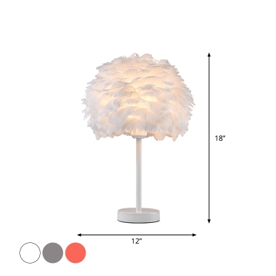 Grey/White/Pink Artichoke Night Light Contemporary 1 Head Feather Table Lamp with Wood/Black/White Base