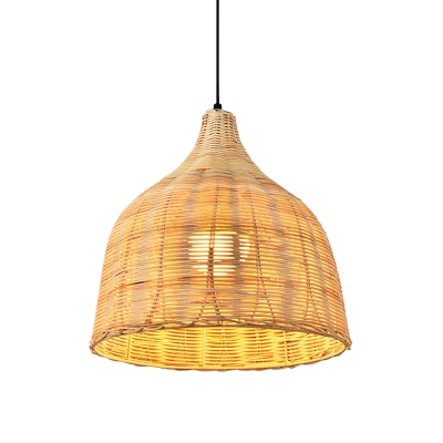 Handwoven Dome Pendant Light Fixture Chinese Bamboo Single Dining Table Ceiling Light in Beige, 10