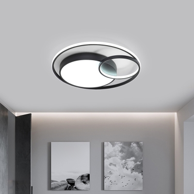 Hotel LED Flush Mount Ceiling Light Modern Black/White/Gold Flushmount with Round Acrylic Shade, White/3 Color Light