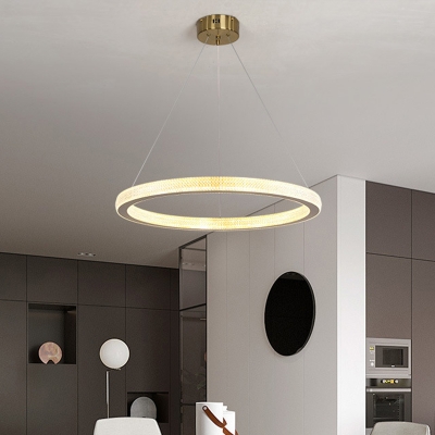 Living Room LED Chandelier Simple Brass Hoop Pendant Light with 1/3/4-Tier Acrylic Shade