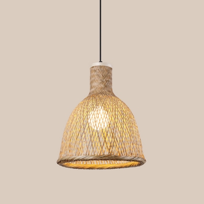 Milk Can/Hemisphere/Bell Pendant Light Chinese Style Bamboo Woven 1-Light Beige Ceiling Suspension Lamp for Restaurant