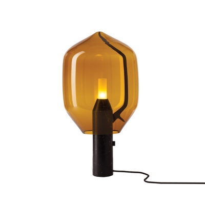 Modern Tulip Bud Table Lamp Smoke Grey/Amber Glass 1-Light Living Room Nightstand Light in Black/White