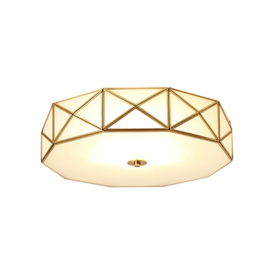 Opal Frosted Glass Brass Flush Mount Round/Drum/Flower 3 Lights Traditional Flush Ceiling Light Fixture