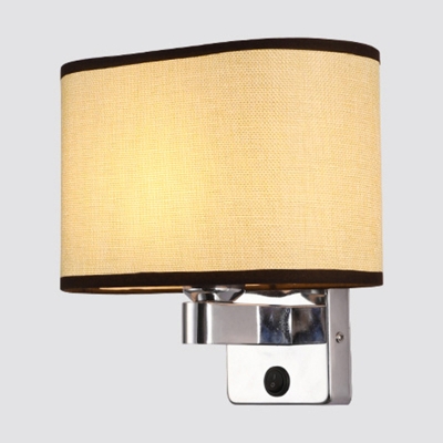 Oval/Square Fabric Wall Mount Lamp Minimalist 1 Head Black/Beige/White Wall Sconce Lighting for Bedroom