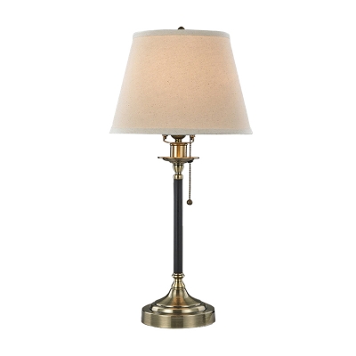 Postmodern Empire Shade Table Light Fabric 1-Light Living Room Nightstand Lamp in White with Pull Chain