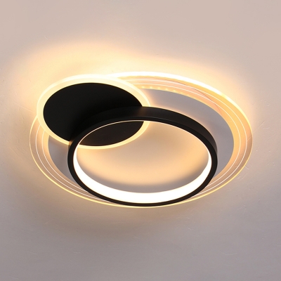 Square/Round LED Flush Ceiling Light Creative Modern Iron Black/White Flush-Mount Light in Warm/White Light
