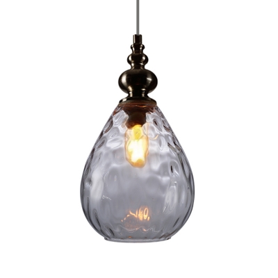 Teardrop Dining Room Pendulum Light Loft Style Clear/Amber Rippled/Smoke Glass 1 Head Black Hanging Lamp Kit