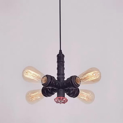 Warehouse Water Pipe Hanging Lamp 4 Lights Metal Chandelier Light Fixture in Black/Bronze for Living Room