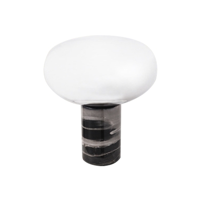 White/Amber Glass Ellipse Night Lighting Post-Modern 1-Light Black Table Lamp with Cylindrical Marble Base