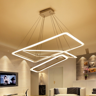 White Rectangular 2/3/4 Tiers Drop Lamp Minimalistic Acrylic LED Chandelier in Warm/White Light for Living Room