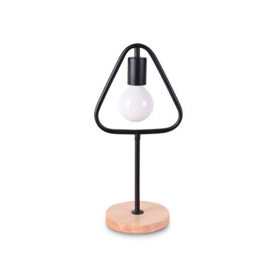 1 Head Iron Nightstand Light Industrial Black Triangle/Round/Square Bedside Table Lamp with Wood Base