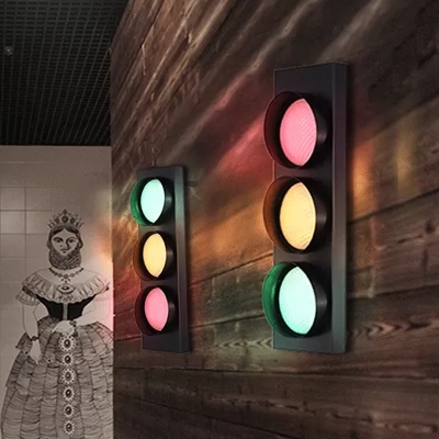 3-Bulb Bathroom Wall Lamp Decorative Black Sconce Lighting with Traffic-Light Metal Shade