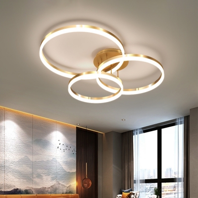 Acrylic Hoop Semi Flush Light Simplicity 3-Head Gold/Coffee LED Close to Ceiling Lamp in Warm/White Light
