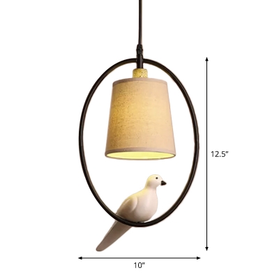 Artistry Tapered Pendulum Light Fabric 1 Bulb Living Room Hanging Light Kit with Bird Decor and Oval Frame in Black
