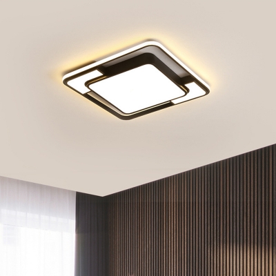 Black Square/Rectangle Ceiling Mount Light Contemporary Acrylic LED Flush Mounted Lamp in Warm/White/3 Color Light