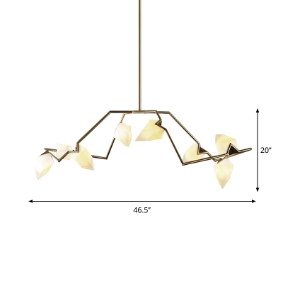 Branch Metallic Hanging Island Light Modern 5 Heads Black/Gold Pendant Lighting with Gem Frosted White Glass Shade