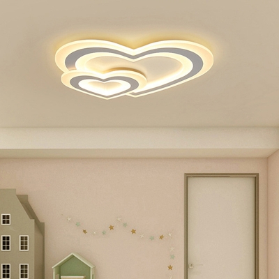 Child Room LED Ceiling Lighting Cartoon White Ultrathin Flush Mount Fixture with Star/Circle/Cloud Acrylic Shade, Warm/White Light