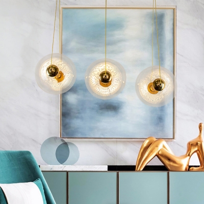 Clear Glass Cluster Sphere Pendant Postmodern 1/3-Light Gold Kaleidoscope-Look Ceiling Hang Lamp with Inner Mesh Screen