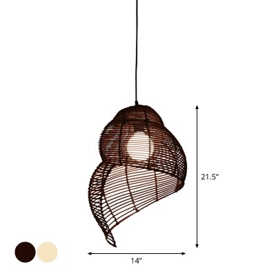 Coastal Spiral Shell Pendant Lighting Rattan 1 Bulb Bistro Suspended Lighting Fixture in Beige/Coffee, 10