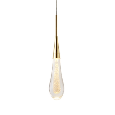 Crystal Teardrop Pendant Ceiling Light Modern 1 Bulb Gold Hanging Light Kit with Glitter Flakes Inside