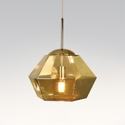 Faceted Gemstone Hanging Lamp Postmodern Silver/Gold Glass 1 Head Kitchen Bar Down Lighting Pendant