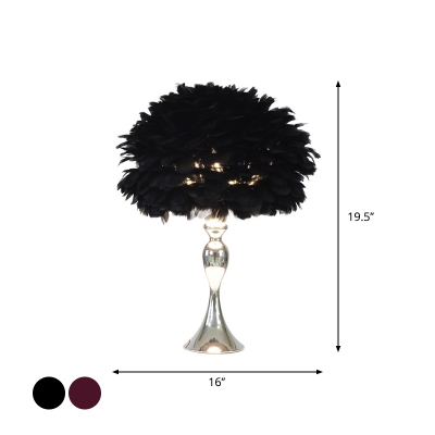 Hemispherical Nightstand Light Modern Feather Single Purple/Black Table Lamp for Bedroom