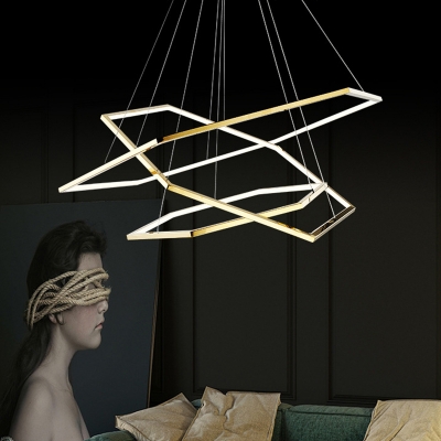 Hexagon Hanging Pendant Simplicity Metal 3-Head Gold LED Chandelier Light Fixture in Warm/White Light