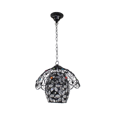 Iron Black Pendulum Light Hollowed out Oval/Scalloped/Star Shaped 1 Head Bohemia Hanging Lamp over Table