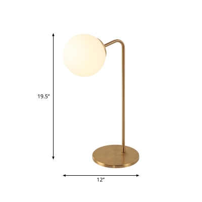 Ivory Glass Ball Table Light Postmodern 1/2-Light Nightstand Lamp with Bend/Curved/S Arm in Gold