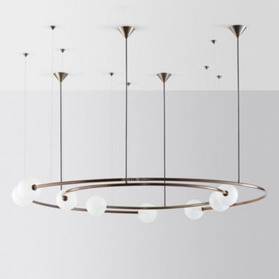 Minimalist Circular Chandelier Pendant Ivory Ball Glass 8 Lights Postmodern Style Hanging Light in Brass