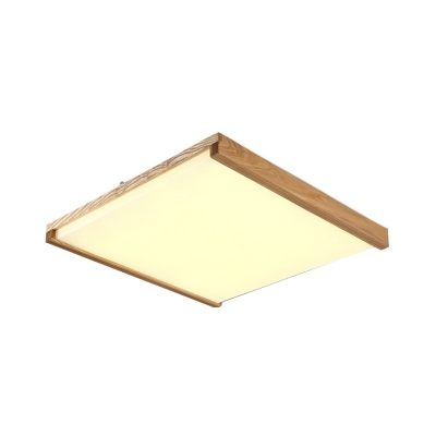 Minimalist Square LED Flush Light Fixture Wood 14.5