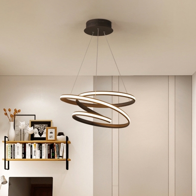 Minimalist Style Seamless Curve Chandelier Aluminum Living Room LED Hanging Lamp in Coffee, 16
