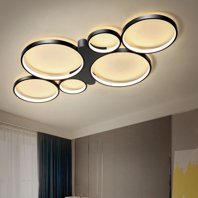 Multi-Square/Circle Metal Semi Flush Mount Contemporary Black/Gold LED Ceiling Lighting in Warm/White Light