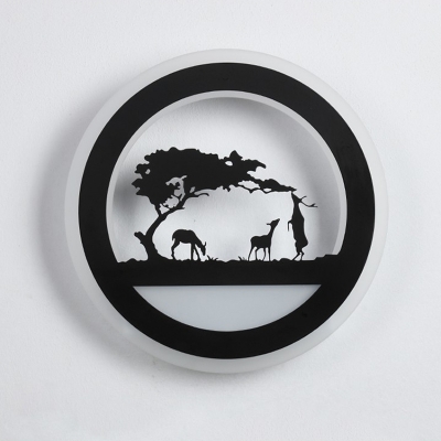 Musical Note/Elephant/Giraffe LED Sconce Modern Acrylic Black Circle Wall Lamp Fixture in Warm/White Light