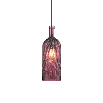 Pebbled Glass Coffee/Rose Red Pendant Bottle Shaped 1 Head Loft Style Hanging Light for Wine Bar