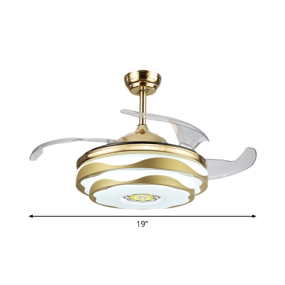 Postmodern LED Pendant Fan Lighting Gold Tiered Scalloped 4-Blade Semi Flush Ceiling Lamp with Acrylic Shade, 19