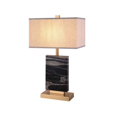 Rectangle Marble Slate Night Light Postmodern 1-Light Black Table Lamp with Fabric Lampshade