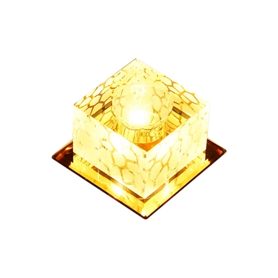Rose Gold Cube Flush Ceiling Light Simplicity Crystal LED Flushmount Lighting in Warm/White/Multi-Color Light