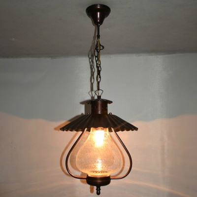 Scalloped Edged Pendant Light Kitchen Single Light Vintage Hanging Light in Rust
