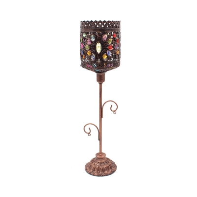 Single-Bulb Night Table Light Turkish Hand-Beaded Star/Bell/Cylinder Metal Nightstand Lamp in Copper