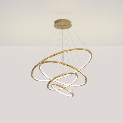 Stainless Steel 3/4-Tier Pendant Chandelier Minimalist Gold Hoop LED Hanging Lamp