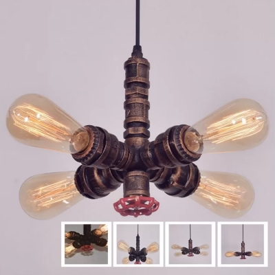 Warehouse Water Pipe Hanging Lamp 4 Lights Metal Chandelier Light Fixture in Black/Bronze for Living Room