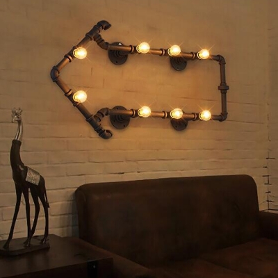 Wrought Iron Brass Wall Light Fixture Arrow 8-Head Industrial Wall Mounted Lighting for Living Room