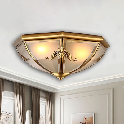 2/3/6-Bulb Flush Mount Ceiling Light Traditional Bowl Shaped Frosted Glass Flushmount Lighting in Brass, Small/Medium/Large