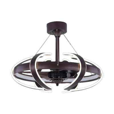 3-Blade Coffee Ellipsoid Hanging Fan Lamp Minimalistic 25.5